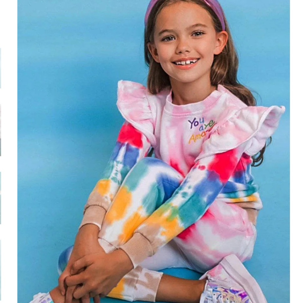 Lola and the Boys “You Are Amazing” Rainbow Tie-Dye Ruffle Set – Like New